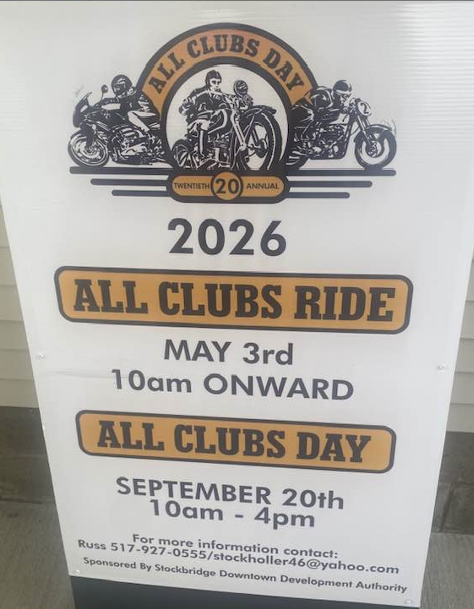 Twentieth Annual All Clubs Ride May 3 2026 starts at 10am