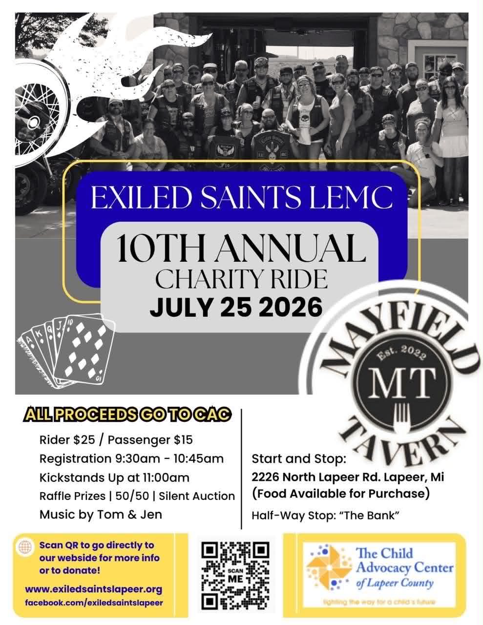 Exiled Saints LEMC 10th Annual Charity Ride 2026 event flyer